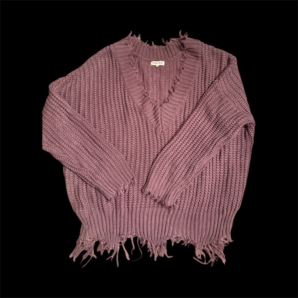 MAINSTRIP frayed sweater in purple ash